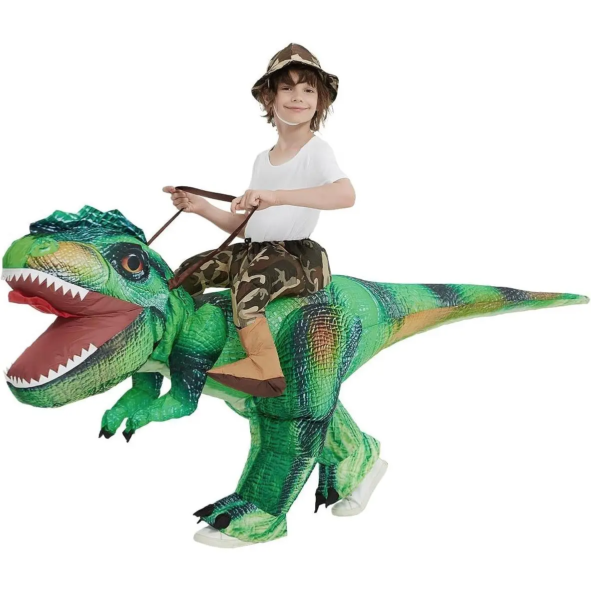 Unisex Inflatable Green Dinosaur Costume, Riding T-Rex Air-Blowup Party Wear, Funny Halloween Dinosaur Inflatable Suit for Adults