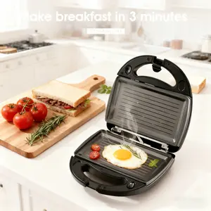 Electric Sandwich Maker with Non-Stick Baking Plate Indicator Light Double-Sided Heating for French Toast Omelets Grilled Cheese Black Versatile Cooking Options