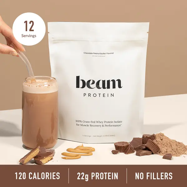 Beam Whey Protein — 12 Servings for Strength & Post-Exercise Recovery (Peanut Butter Flavor, 100% Grass-Fed, Top-Rated) |  Summer Sale