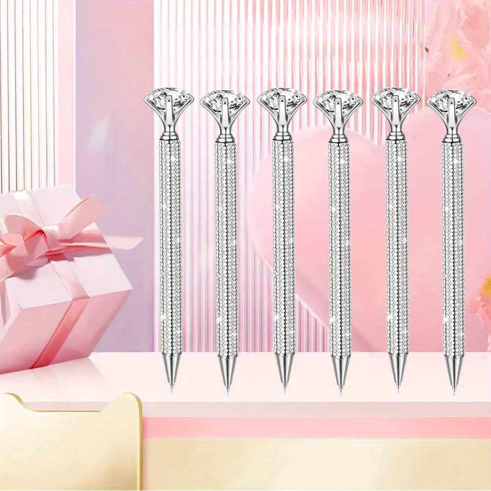 6 Pack Big Diamond Pens with Crystal Bling Rhinestone,Metal Diamond Ballpoint Pens,Glitter Diamond Black Ink Pens,Hand Tools Kits