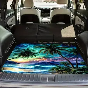 1 Tropical Style Coconut Tree Beach Car Trunk Mat - Waterproof And Durable SUV Trunk Mat, Easy to Clean Interior Protection Mat, Stylish Design, Keep The Interior Clean, Suitable for All Models, Floor Mats For Car, Car Accessory