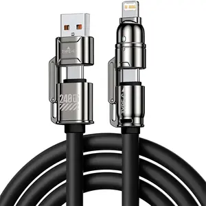240W Fast Charging Cable for Type-C & iOS Devices, Multi-Function Charging Cable for iPhone and Android Phones, High-Speed USB Charging Cable, Super Fast Charging, Multifunctional High Power
