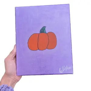 Pumpkin Painting with Purple Background on 8” x 10” Canvas Halloween Themed Art Signed Original Artwork Artistic Wall Decoration