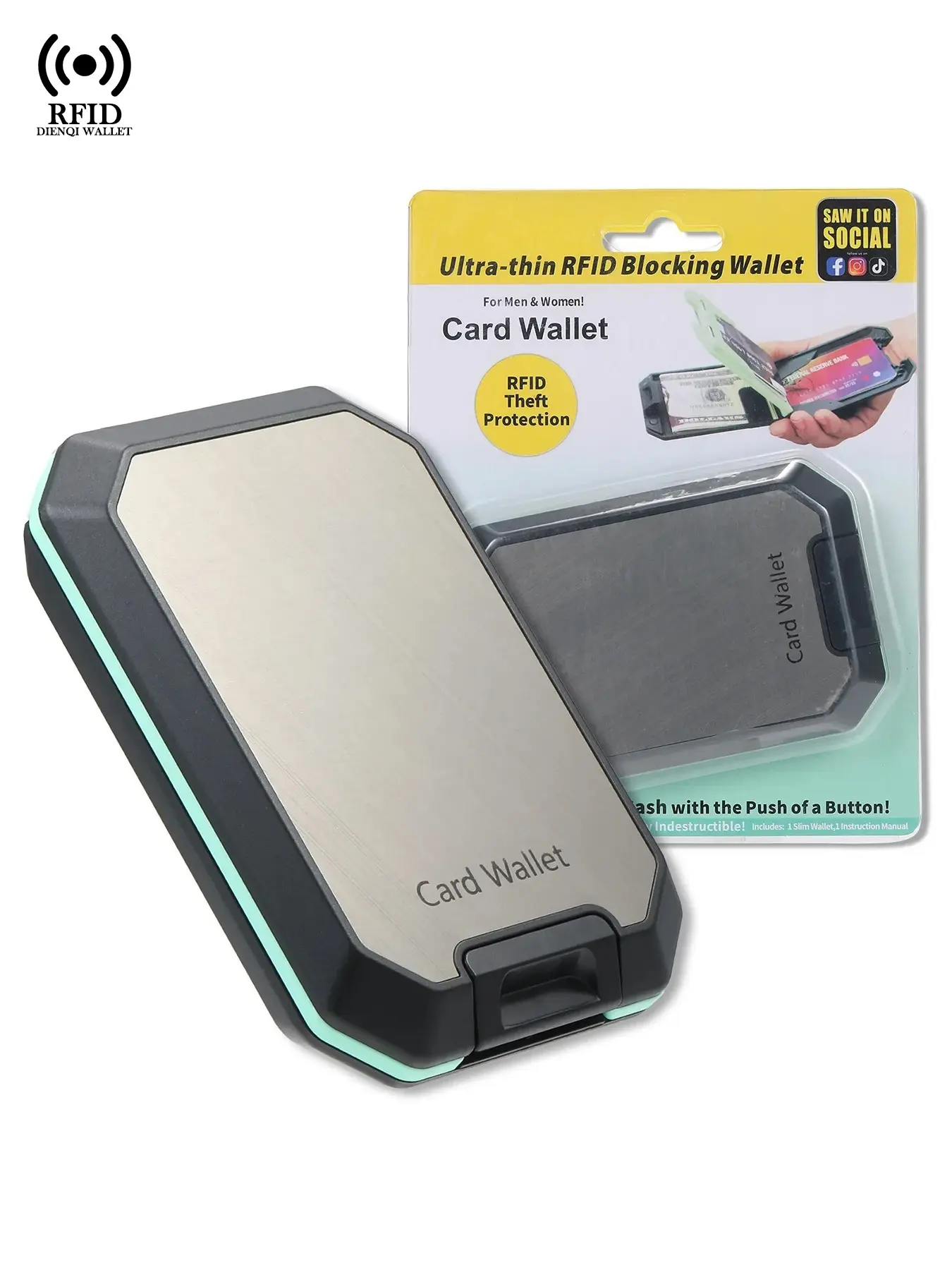 RFID Blocking Slim Card Storage Rfid Protected Wallet Case Small Credit Card Holder Bank Cardholder Money Bag Fashion Cool Portable Aluminum Wallets for Men, Gift for Father's Day, GIft for Birthday