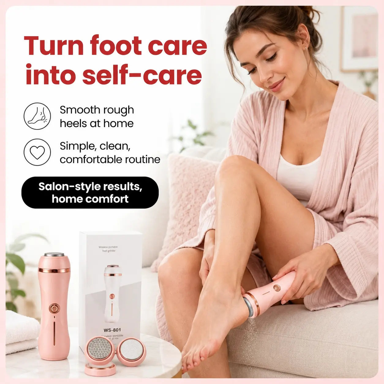 [Portable Electric Pedicure] Rechargeable Professional Electric Foot Exfoliating Device, 3 Replaceable Grinding Heads, Exfoliating Dead Skin And Smooths Calluses, Easy-to-use Foot Care Tool.Essential Personal Care Item And Also An Excellent Gift