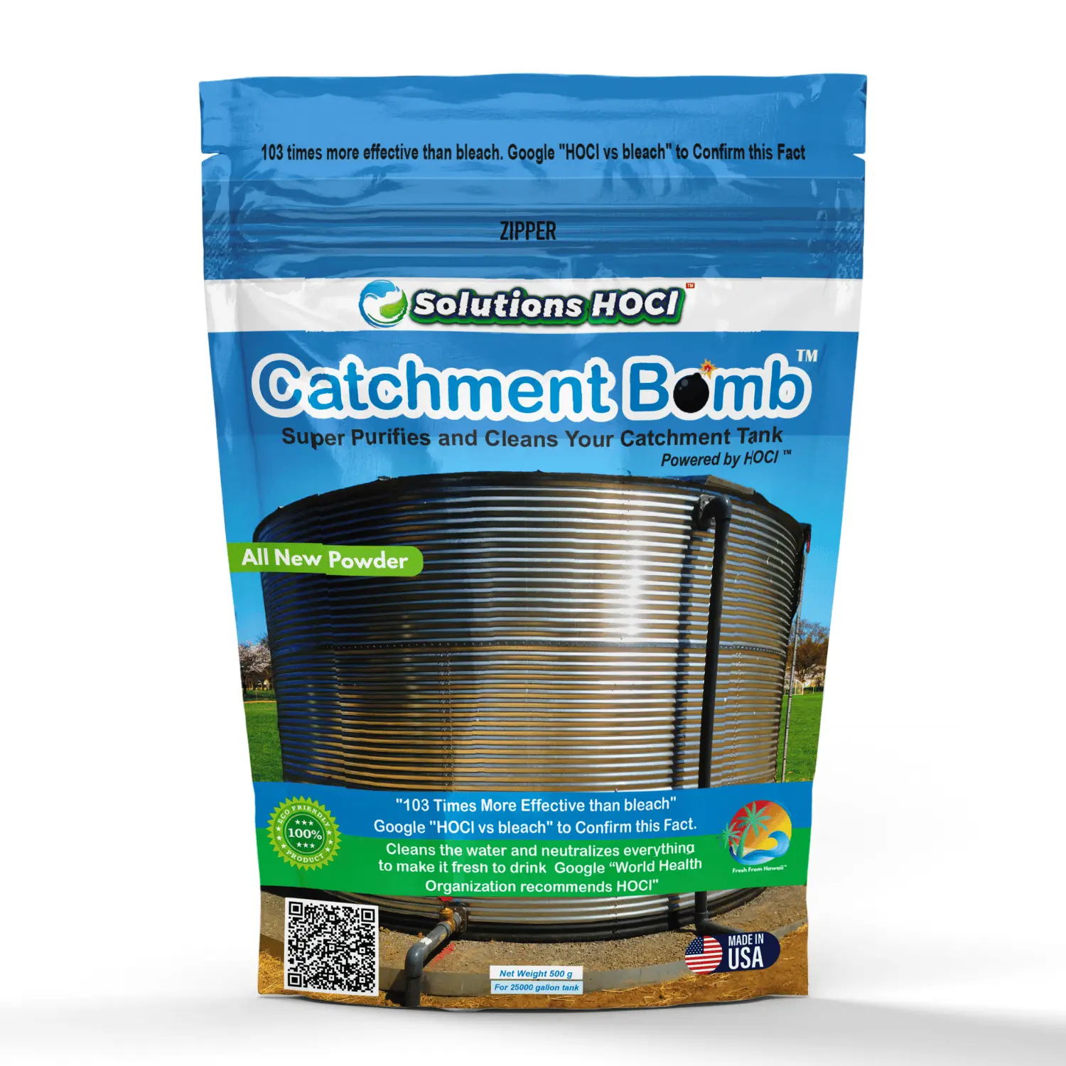 Solutions HOCL Power Clean Crystals Bomb, Underground Catchment Water Tank Cleaner, 500g Pack, Treats 25000 Gal, Household HOCL Purify Formula
