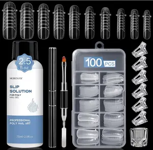 Morovan Nail Slip Solution Kit: 2.5 OZ Anti‑Stick Gel Liquid for PolyGel Nails with Dual‑Ended Brush & Nail Forms Ideal Easy Spread for Beginners