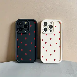 Full Screen Red Love for iPhone 16PROMAX/16PRO/16PLUS for 15PROMAX/15PRO/15PLUS 14PROMAX/14PRO/13PRO/11PRO/12MINI phone case all-inclusive soft protective cover XSMAX/XR/8PLUS/7P/6S/SE Men's And Women's Simple Personalized anti-fall Protective TPU Case