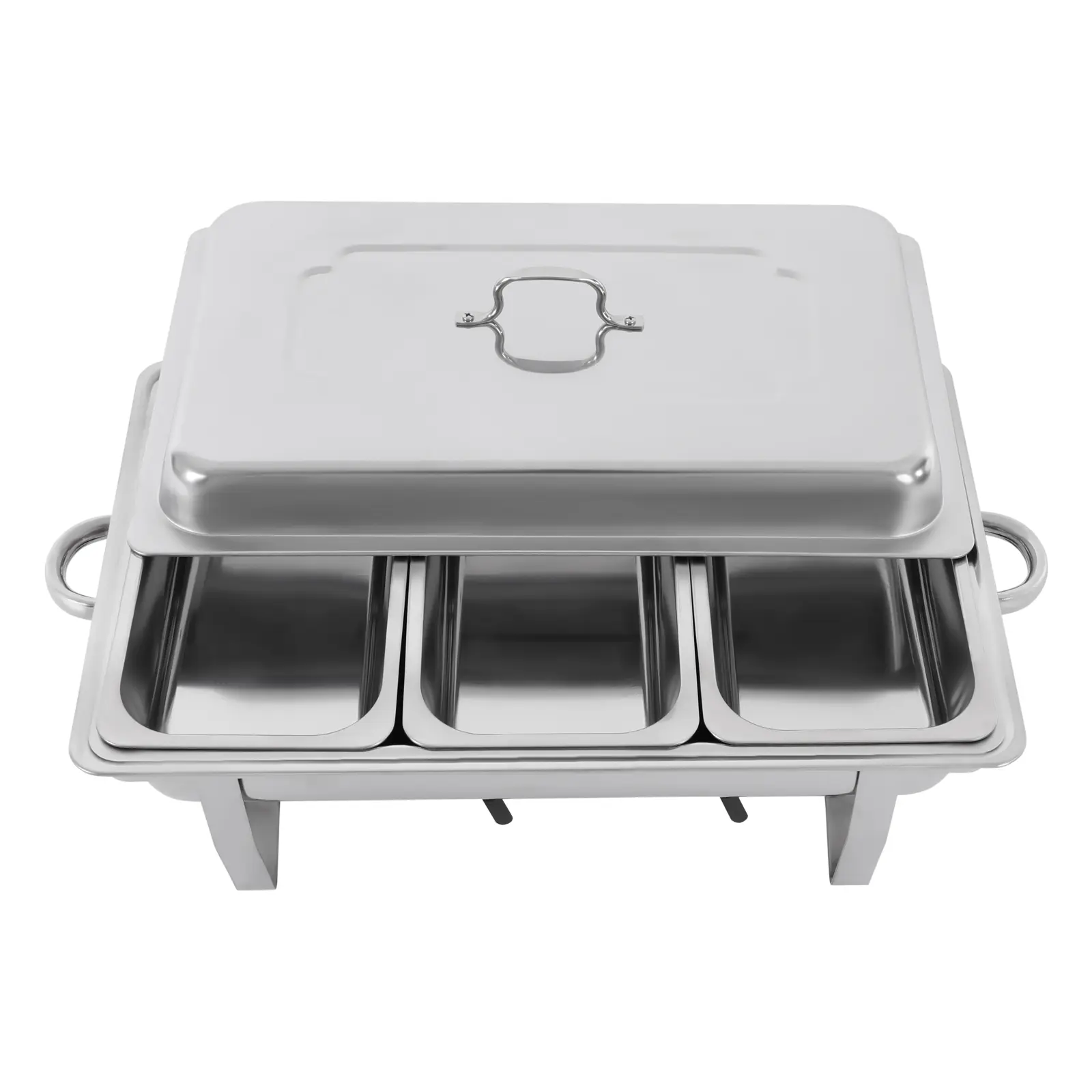 3-Compartment Stainless Steel Buffet Chafing Dish Set - Lightweight Food Warmer with Removable Lid, Water Pan, Easy Cleaning, Dishwasher Safe for Weddings, Catering Events, Keeps Dishes Hot