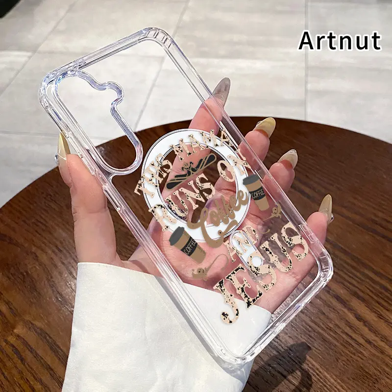 Mama's Coffee Faith Pattern Magnetic Phone Case for Samsung Galaxy S26 Edge S23 Ultra S24 Plus FE S25 S22+ Anti-Yellowing Shockproof Lightweight Transparent Acrylic Large Hole Soft Cover Supports Wireless Charging