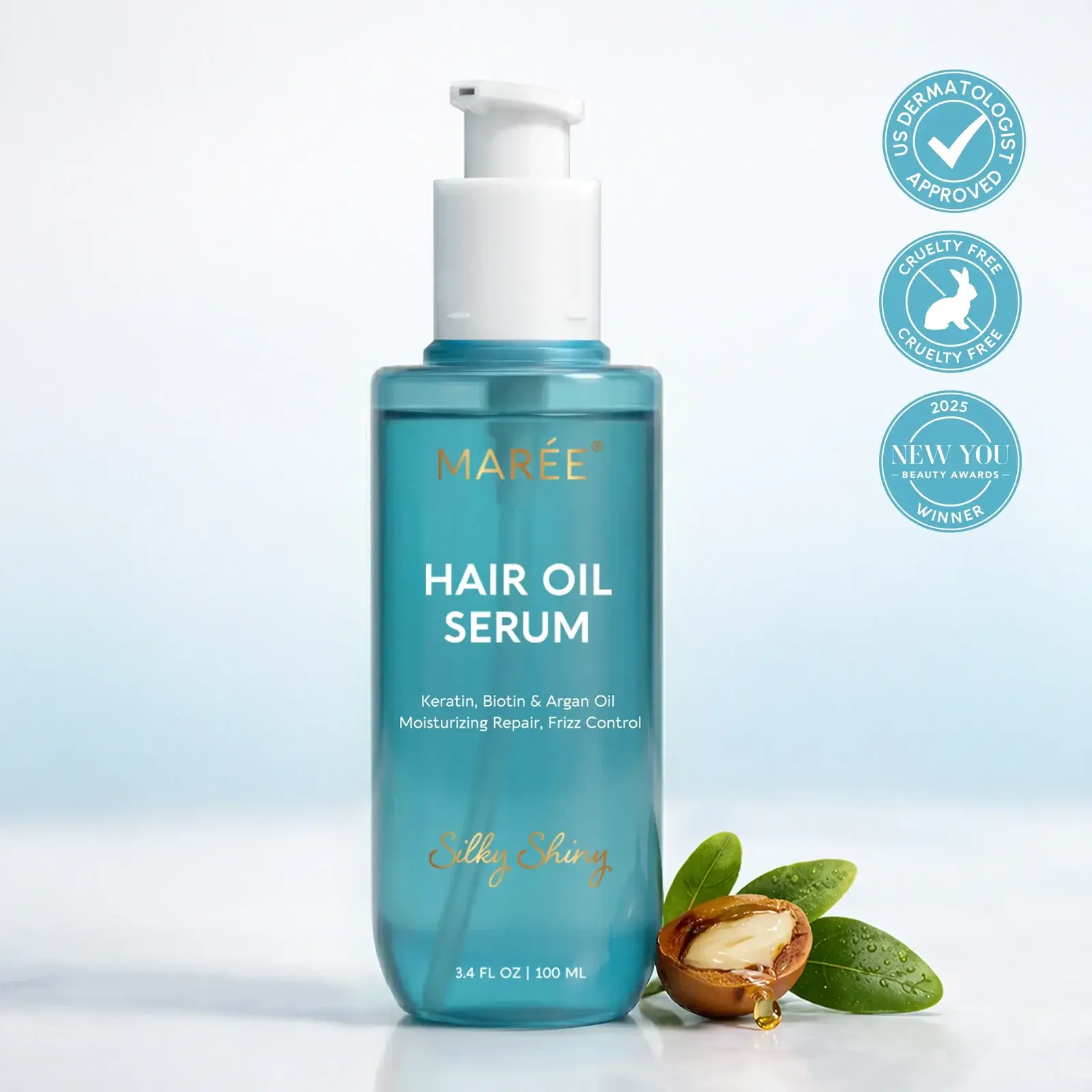MARÉE Hair Oil – Anti-Frizz Hair Serum – Argan Oil, Keratin & Biotin – 3.4 fl oz