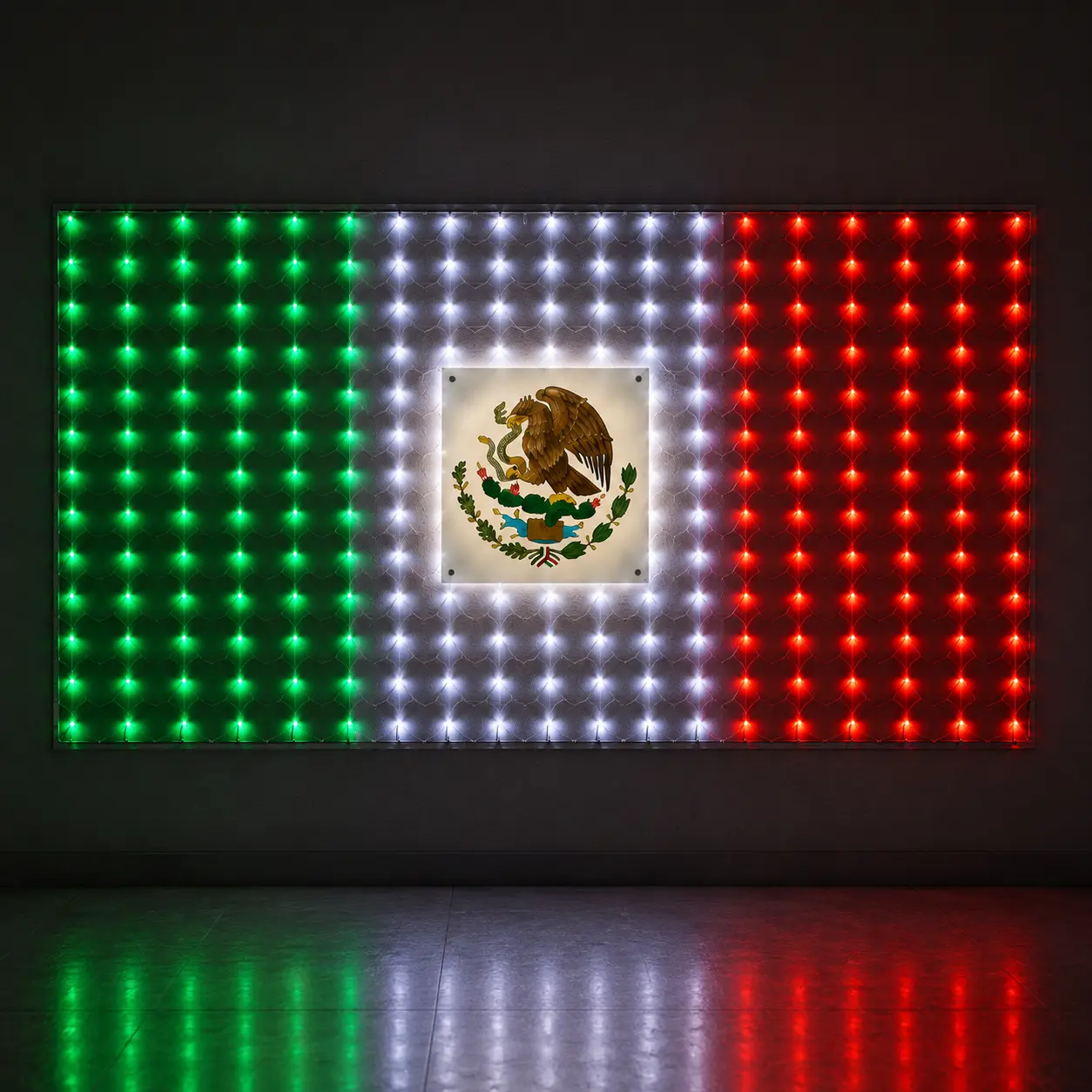 Red Luces LED Tricolor México 1x2m in Decoración Interior and Exterior, in Placa Central Desmontable, Ideal in Fiestas and Hogar