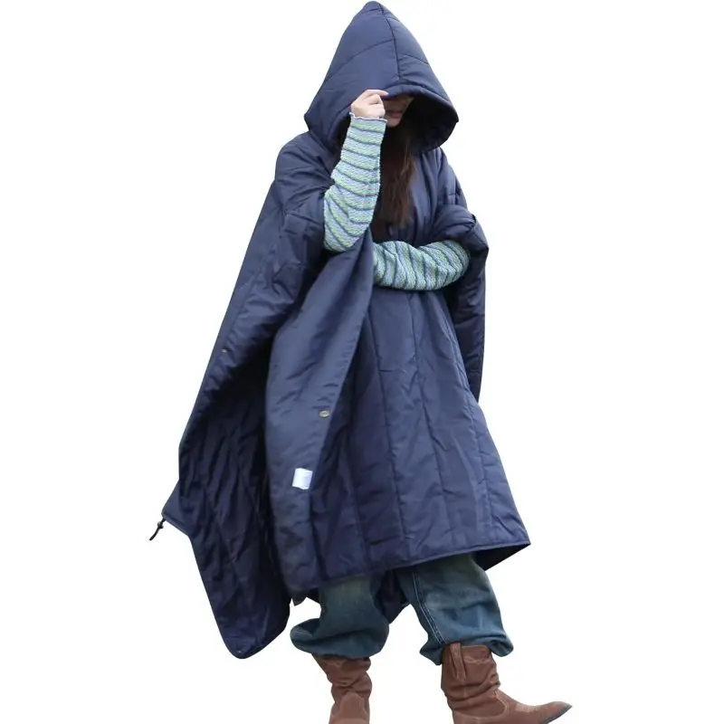 Hooded Camping Blanket Wearable, Lightweight Packable Outdoor Quilt for Hiking, Picnic, Stadium