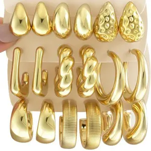 17KM  Gold Hoop Earrings Set for Women Multipack, Hypoallergenic Chunky Chain Twisted Hoop Earrings Pack, Fashion Dangle Earrings Jewelry for Gift