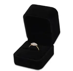 Black Velvet Jewelry Ring Box - Luxury Soft Velvet Storage Box for Engagement, Wedding Use (2.5" Square)