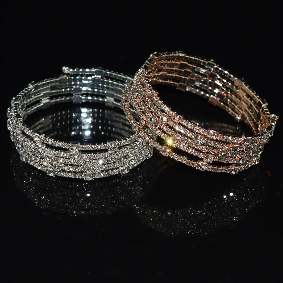 Women's Elegant Alloy-Crystal Open Bangle, 1pc Fashion Rhinestone Multi-Loop Bracelet, Ideal Jewelry Gift