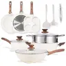 Sweetcrispy 17-Piece Nonstick Cookware Sets - Food Grade, Durable, Easy Clean Family Size Induction Cookware with Stay-Cool Handles, Oven-Safe, Splatter-Control Glass Lids for Fry, Boil, Sauté, Kitchen Gift Set, Non Stick Cookware Sets