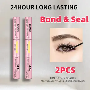 2PCS 2-in-1 Waterproof Eyelash Glue with Sealer, Long Lasting False Eyelash Adhesive Invisible Clear Finish for All Day Wear
