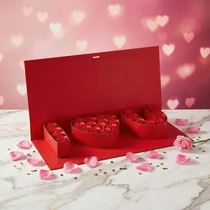Red Empty Flower Beautiful Gift Box with Flowers Included | Valentine Gift "I Love You" Paper Alphabet Shaped Box for Filling with Chocolates, Strawberries and Candies