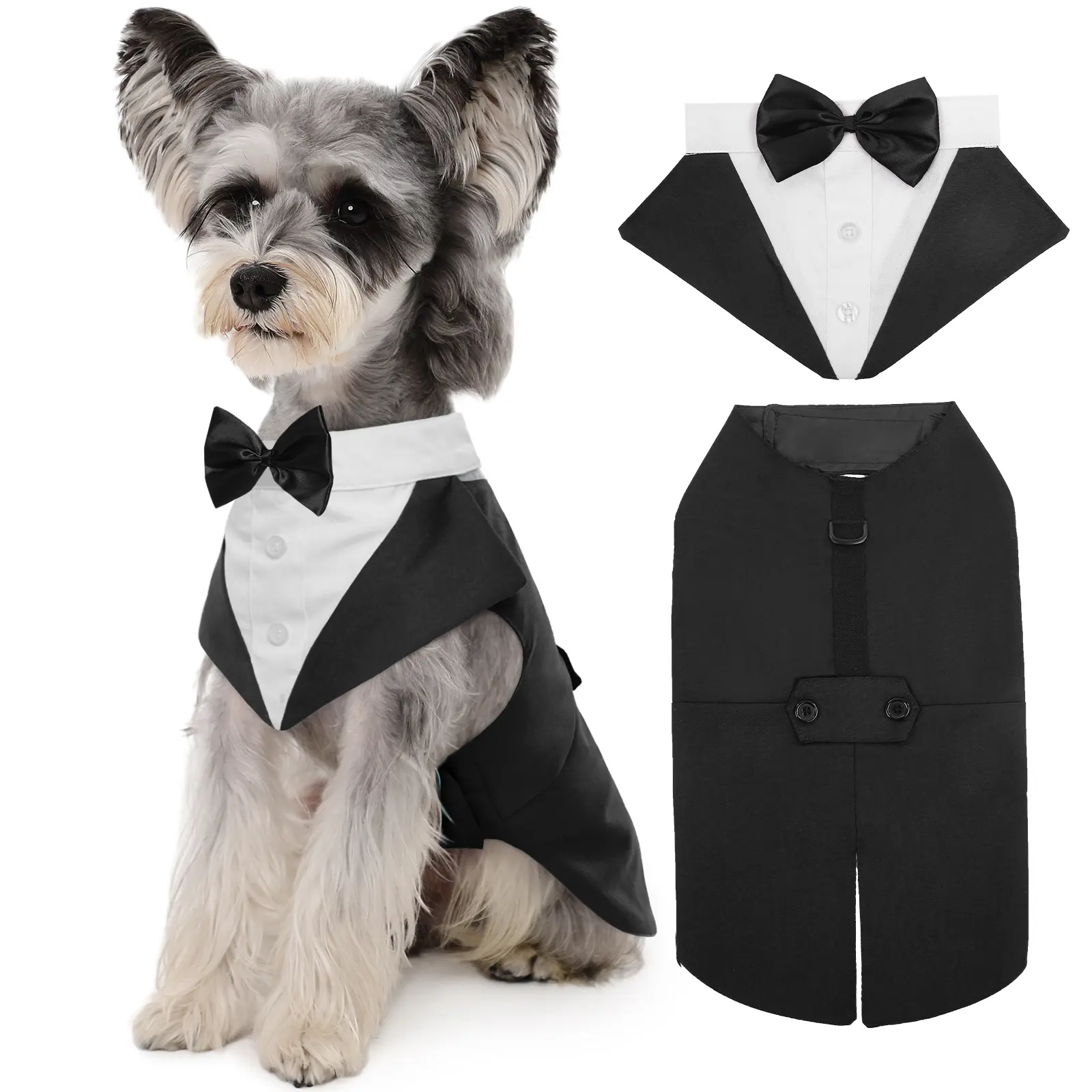 Kuoser Dog Tuxedo Dog Suit and Bandana Set, Dogs Tuxedo Wedding Party Suit, Dog Prince Wedding Bow Tie Shirt Formal Dog Wedding Attire for Large and Medium Dogs Golden Retriever Samo Bulldogs clothes