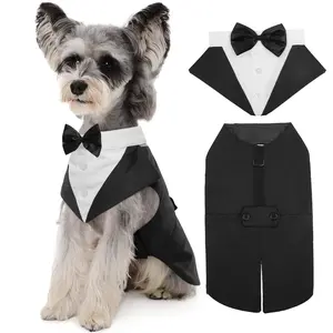 Kuoser Dog Tuxedo Dog Suit and Bandana Set, Dogs Tuxedo Wedding Party Suit, Dog Prince Wedding Bow Tie Shirt Formal Dog Wedding Attire for Large and Medium Dogs Golden Retriever Samo Bulldogs clothes