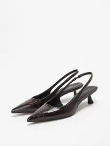 Women's Elegant Pointed Toe Slingback Kitten Heels, Stylish Cracked Patent Leather High - Heels Perfect for Office, Date Nights & Daily Chic Outfits Footwear Shoe