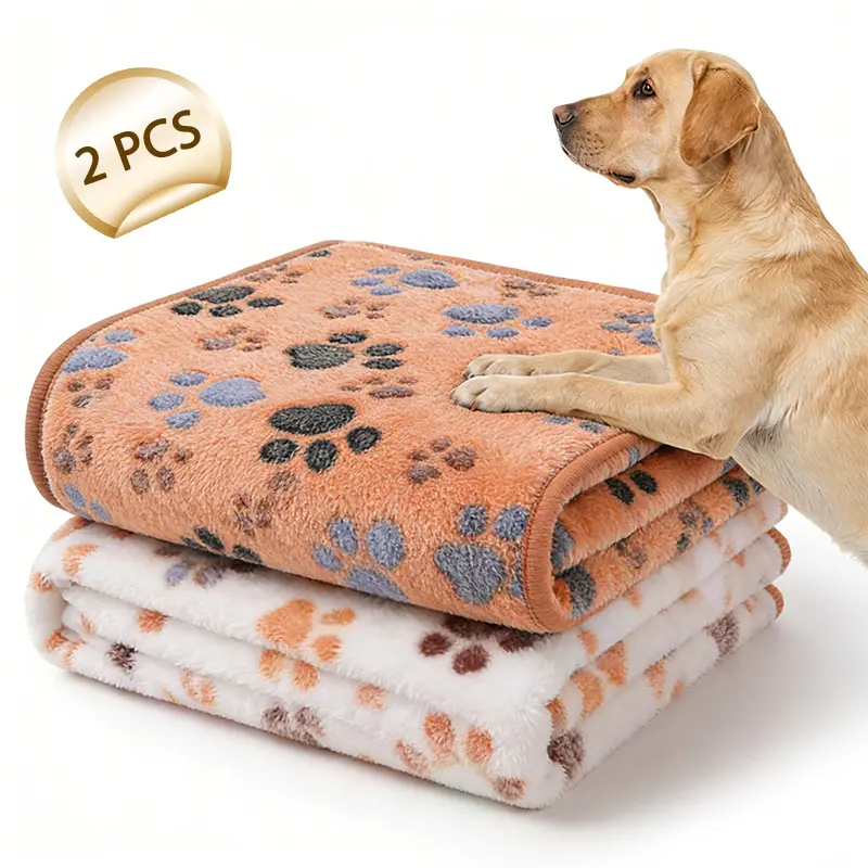 Luciphia 2 Pcs Blanket Sets, Super Soft Fluffy Premium Fleece Dog Blankets for Puppy Cat Pet Blanket Flannel Throw Warm Sleep Dog Paw, Drying Towels for Small Pet