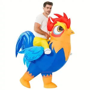 Funny Inflatable Halloween Rooster Costume, with Crown and Feathers, Easy Wear for Role-Playing Parties