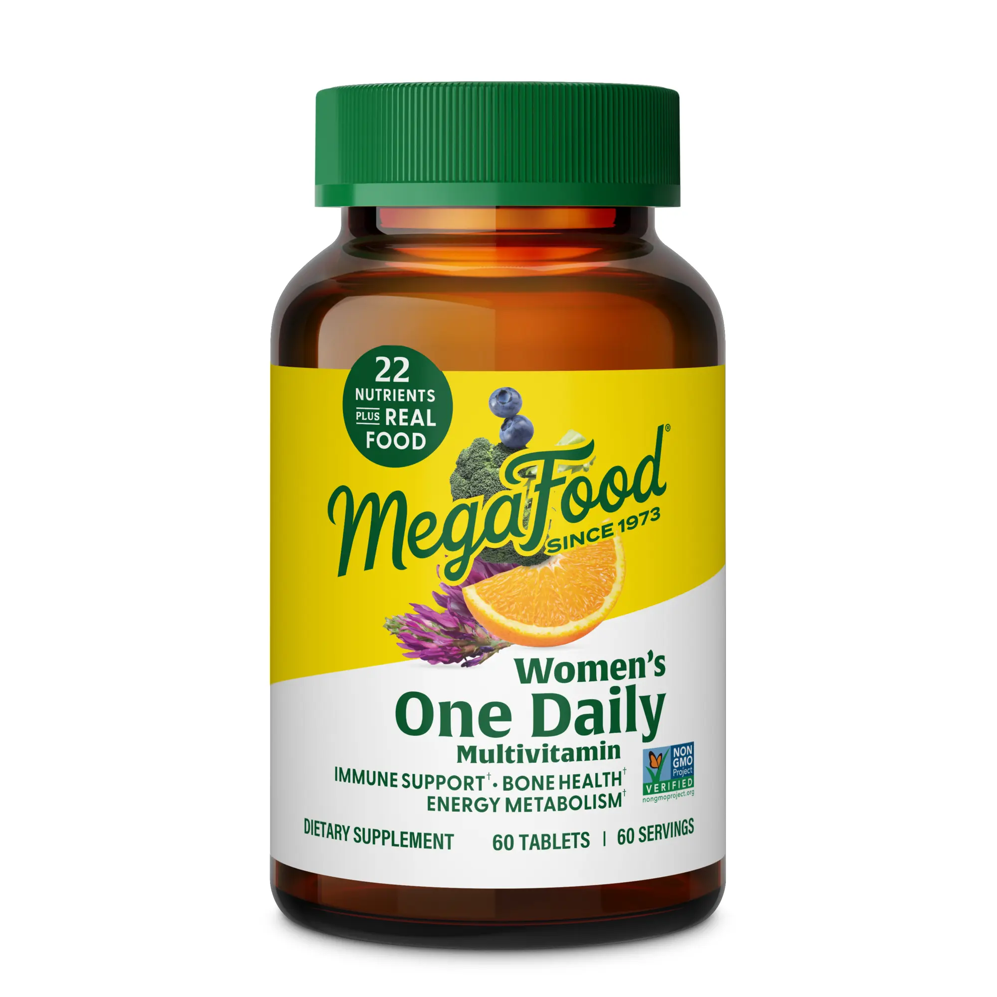 MegaFood Women’s 1 Daily Multivitamin Tablet - 22 Nutrients, Real Food, Iron, B6 Blended Vitamins & Minerals Supplements, B-Vitamin Complex, Balanced Nutrition, 60 Servings for Immune, Bone Health & Energy Support
