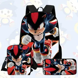 Shadow The Hedgehog Sonic Movie 3PCS Kids Backpack Set - Waterproof Large-Capacity Basketball Equipment School Bag with Insulated Lunch Box & Pencil Pouch, Red-Black Anti-Hero Print for Boys (Sonic Game Fans)