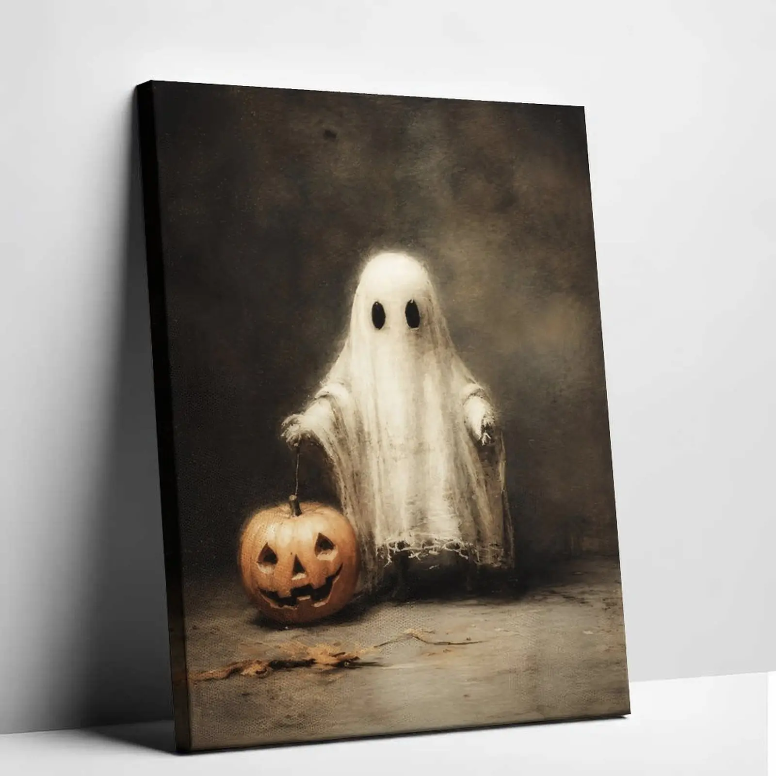 Ghost Halloween Canvas Print Spooky Trendy Ghost Trend Wall Art Vintage Pumpkin Patch Poster Gothic Aesthetic Living Room Bedroom Decor Whimsical Room Art Canvas Painting
