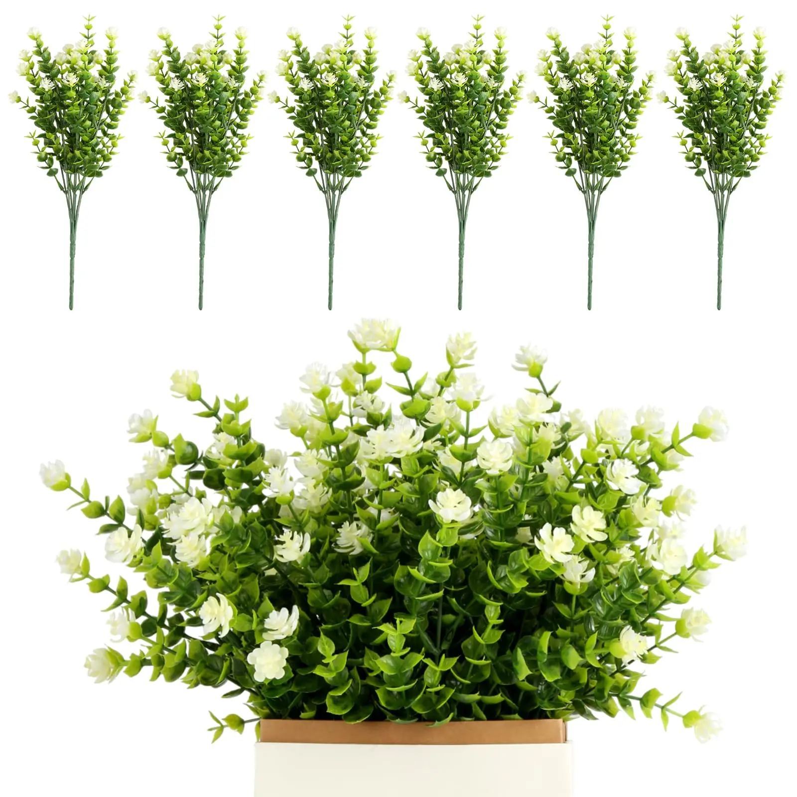 6 Bundles Artificial Flowers,Faux Balcony Plants Set,Fake Flowers Decor,Indoor Outdoor Plants,UV Resistant,Green Shrubs,Hanging Planter,Decoration for Home Garden,Halloween Christmas Party Fathersdaygift,Hand Tools Kits