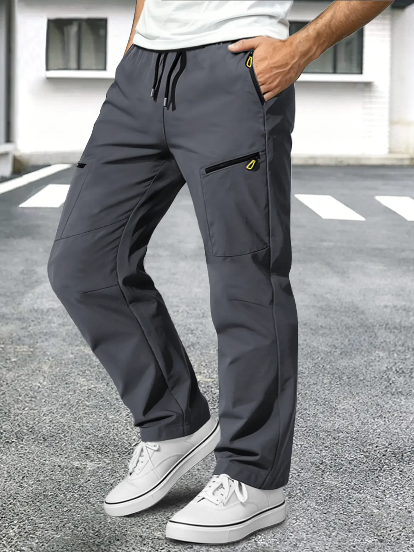Men's Straight-Leg Hiking Cargo Pants - Breathable, Lightweight Fabric, Adjustable Drawstring Waist & Secure Zipper Pockets, Ideal for Outdoor Adventures & Daily Casual Wear for All-Day Comfort