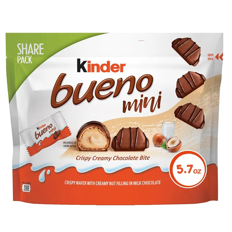 Kinder Bueno Mini, Milk Chocolate and Hazelnut Cream, Individually Wrapped Chocolate Bars, Share Size, 5.7 oz