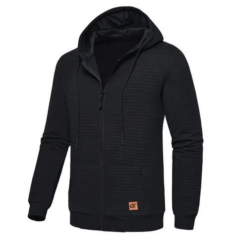 Men's Jacquard Plaid Long Sleeve Hoodie - Full-Zipper Lightweight Spandex Stretch Tops, Casual Pockets Jacket for Office, Gym