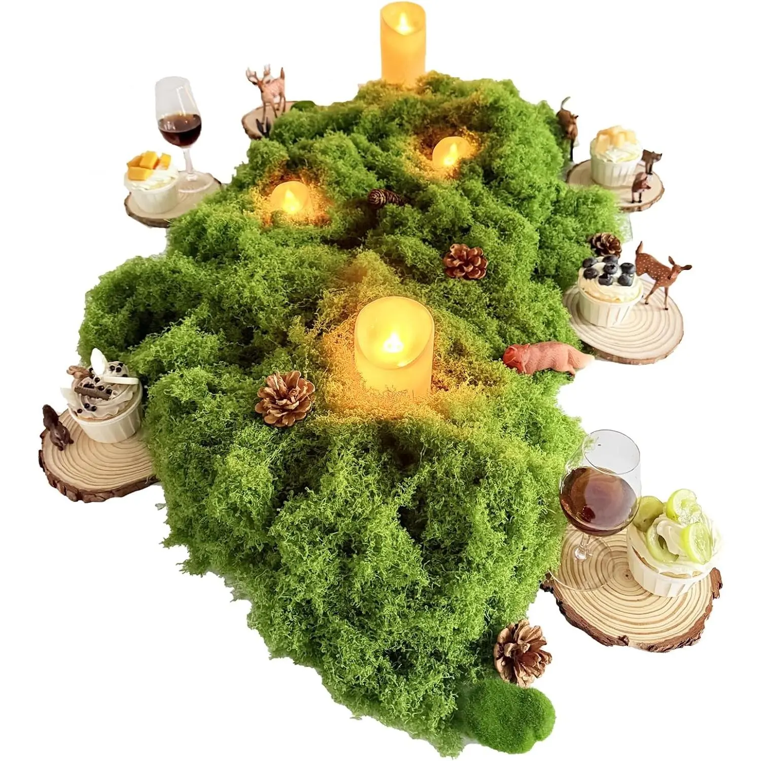 8 Pack Wood Centerpieces for Tables, Woodland Table Centerpieces Set with Wood Slices, Artificial Moss & Moss Stone, Enchanted Forest Decorations, Rustic Wedding Party Decor DIY Craft K