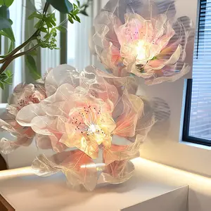 [Dancing Petals] 24in (60CM) Silent Auto-Opening Peach Blossom |   Viral Mesh Paper Handmade Flower Lamp |   Trendy Floral Decor for Scene Setup (NEW Viral Bloom Style!) Decorative Light