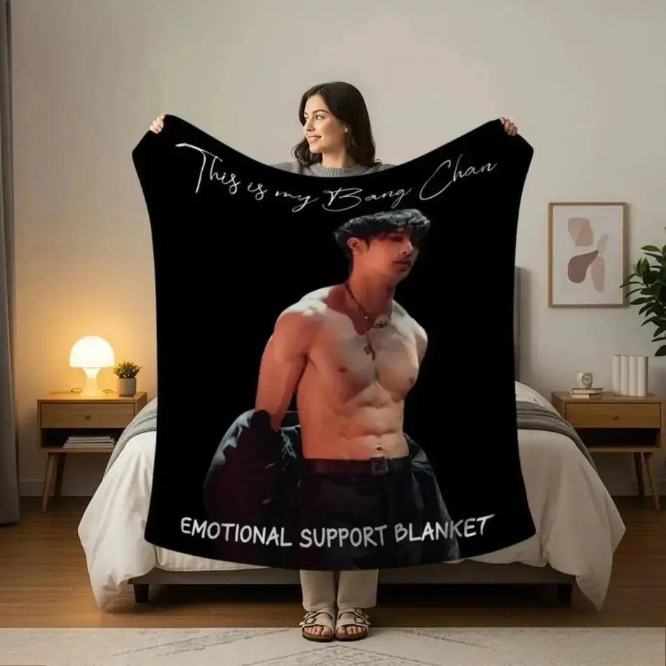 Bang Chan K Pop Cozy Bedroom Bedding Decor Blanket, Soft Warm Flannel Bed Throw for Sofa and Bed, Unique Fan Memorabilia Style Home Blanket, Relaxing Room Accent Gift for Kpop Fun Lovers, Friends and Daily Rest