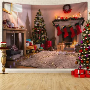 Creative Christmas Themed Tapestry, 1 Count Photo Tapestry Background Cloth, Home Background Decoration Tapestry for Holiday Party Christmas