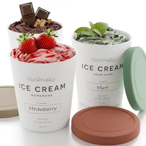 Set of 3 Reusable Ice Cream Containers, 1 Quart Each - Perfect for Homemade Sorbet, Frozen Yogurt, or Gelato - Stackable Storage Pint Containers with Stickers and Lids, Stores Easily in Freezer