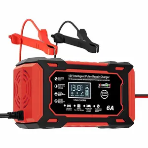 12V 6a Pulse Repair Charger for Cars & Motorcycles, LCD Battery Display, Magnetic Material, Auto Switch Mode, Overcharge Protection