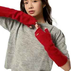 Christmas Half-Palm Long Knitted Fingerless Gloves, Solid Color Raccoon Fleece Warm Sleeves, Stylish High-Quality Gift