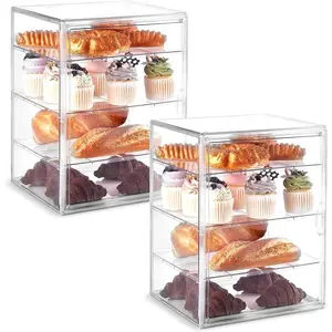 Pastry Display Case, Large Bread Box for Kitchen Countertop, 4 Layers Adjustable Bakery Display Case, Clear Breadbox for Baked Goods Cookie Dessert Cupcake Kitchen Counter, 2 Pack
