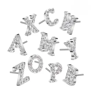 A-Z Diamond Letter Titanium Threadless Push In Top Hypoallergenic Durable Labret Flatback Piercing Jewelry