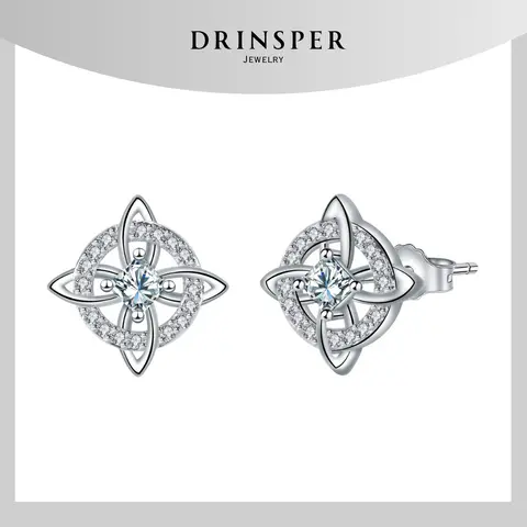 Drinsper Women's 0.50in Polished Copper Witches Knot Stud Earrings - Cubic Zirconia Hecate Dark Goddess Witchy Jewelry, Wiccan Celtic Pagan Tetragrammaton Protection Amulet, Comfortable Daily Dainty Crystal-Accented Occult Earrings Set Gift
