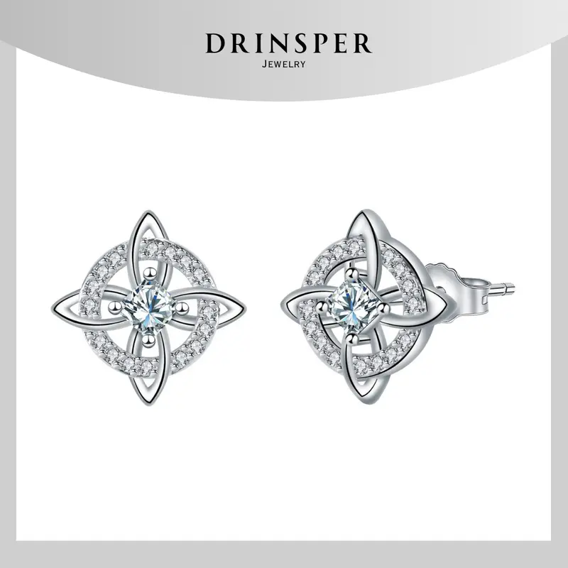 Drinsper Women's 0.50in Polished Copper Witches Knot Stud Earrings - Cubic Zirconia Hecate Dark Goddess Witchy Jewelry, Wiccan Celtic Pagan Tetragrammaton Protection Amulet, Comfortable Daily Dainty Crystal-Accented Occult Earrings Set Gift