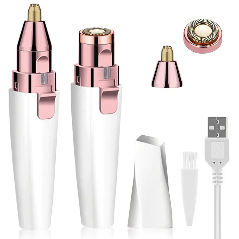 2-in-1 Cordless Rechargeable Eyebrow & Facial Trimmer - Compact Painless Hair Removal Shaver with Built-in LED Light, Abs Battery for Face, Lips, Daily Care