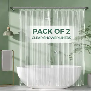 AmazerBath 2 Pack 3G Shower Curtain Liners, Lightweight Waterproof PEVA Plastic Shower Curtain with Weighted Stones and 12 Metal Grommets for Bathroom Decor