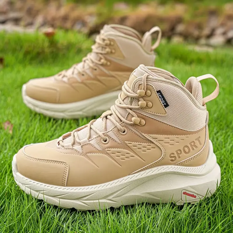 Men's Waterproof Hiking Boots - PU Leather, Lace-Up Mens Shoes with Breathable Padded Ankle Support, All Seasons Outdoor Trail Shoes for Daily Wear Comfort, Athletic, Rugged Style, Outdoor Trails, Trekking Shoes, Hiking Style Shoes