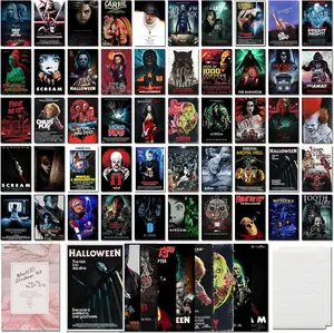 50PCS Vintage Classic Horror Movie Posters Wall Collage Kit,Creepy Scary Horror Movie Decor Aesthetic Pictures,Horror Decor for Home Bedroom Living Wall Decor,4×6 Inches